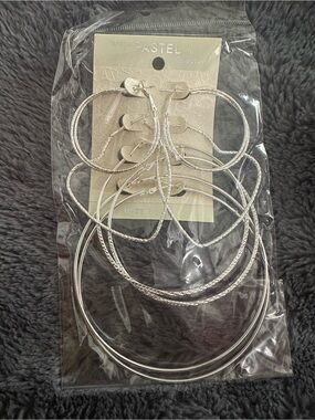 Pastels Silver Hoop 4 Pack Earrings Set - Shiny Textured Finish